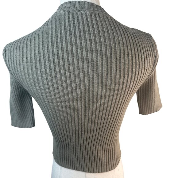 2/$30 ZARA Sage Green Small Ribbed Knit Short Sleeve Sweater Top Fitted Stretch - Picture 3 of 12